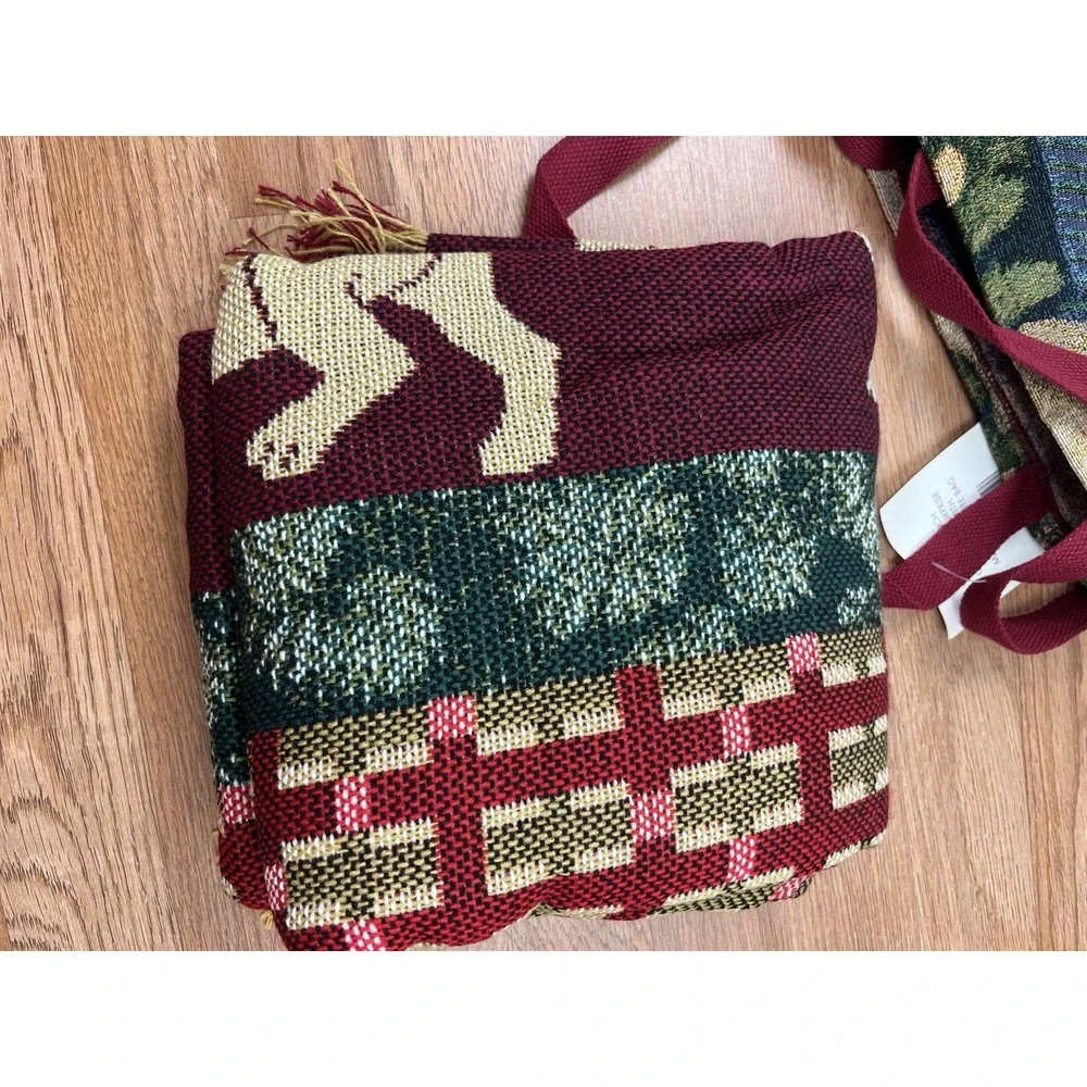 Vintage Mia Lane Labrador Christmas Puppies Tapestry Throw Blanket & Bag NEW‎